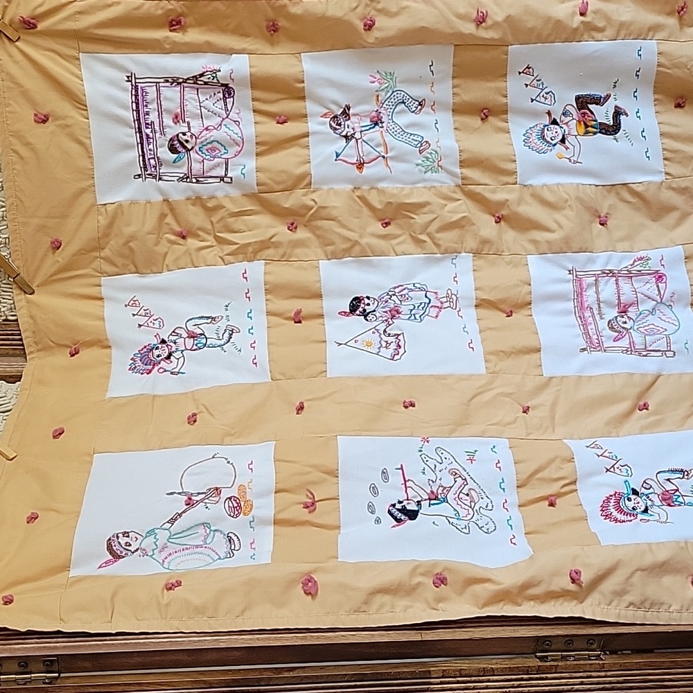 Quilt /Wall Hanging. Native Indian Motif  Embroidery Measures 44" Long 33" Wide